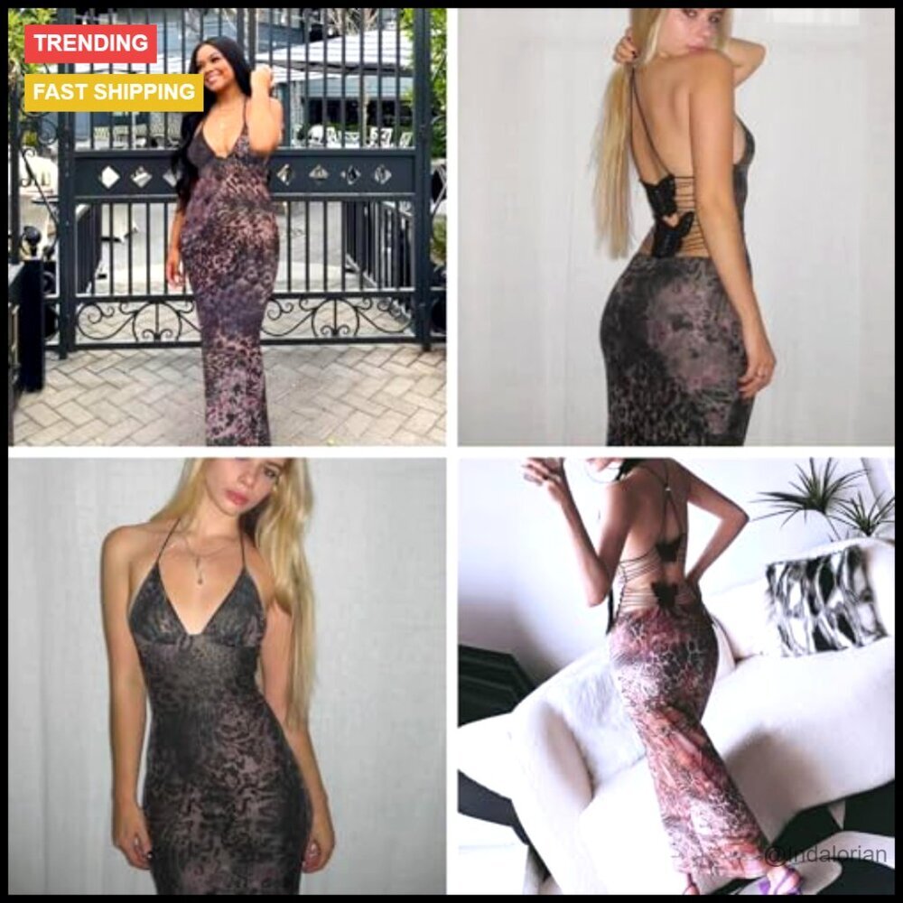 Y2K Fairy Butterfly Maxi Dress Sexy Backless Bodycon Bandage String Party - Picture 6 of 7